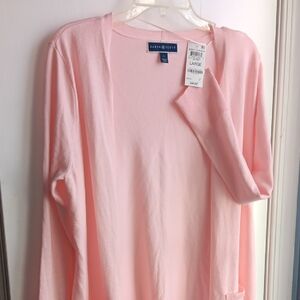 Karen Scott Light Pink Open Front Cardigan